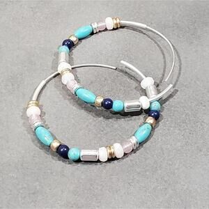 Lucky brand beaded boho blue hoop earrings‎ new!!!